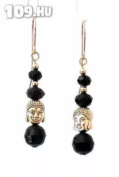 Kristály fülbevaló - Buddha fekete kristályokkal